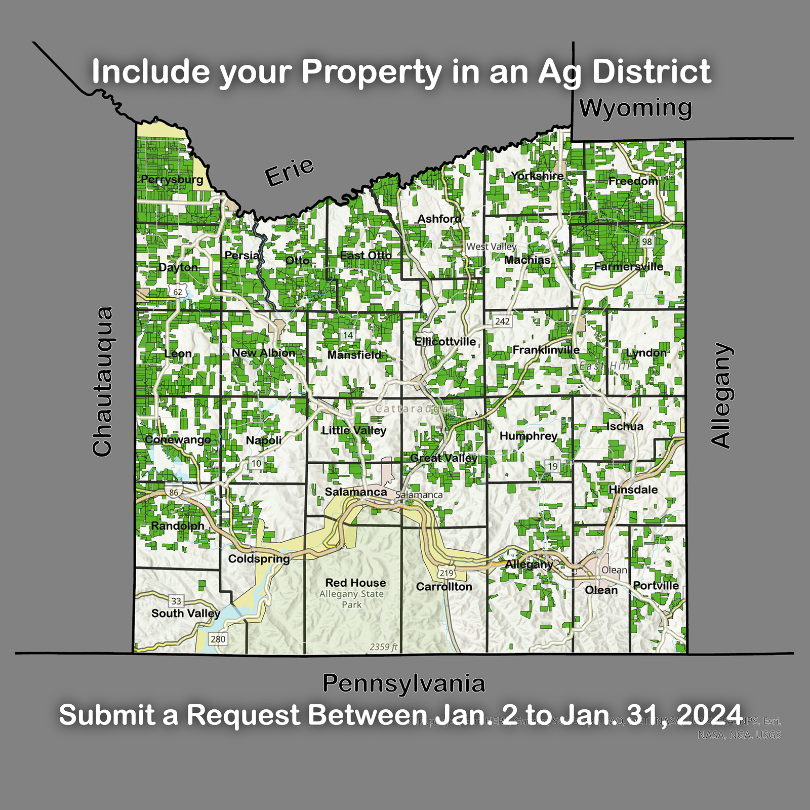 Include your property in an Ag District. Submit a request between January 2 to January 31, 2024