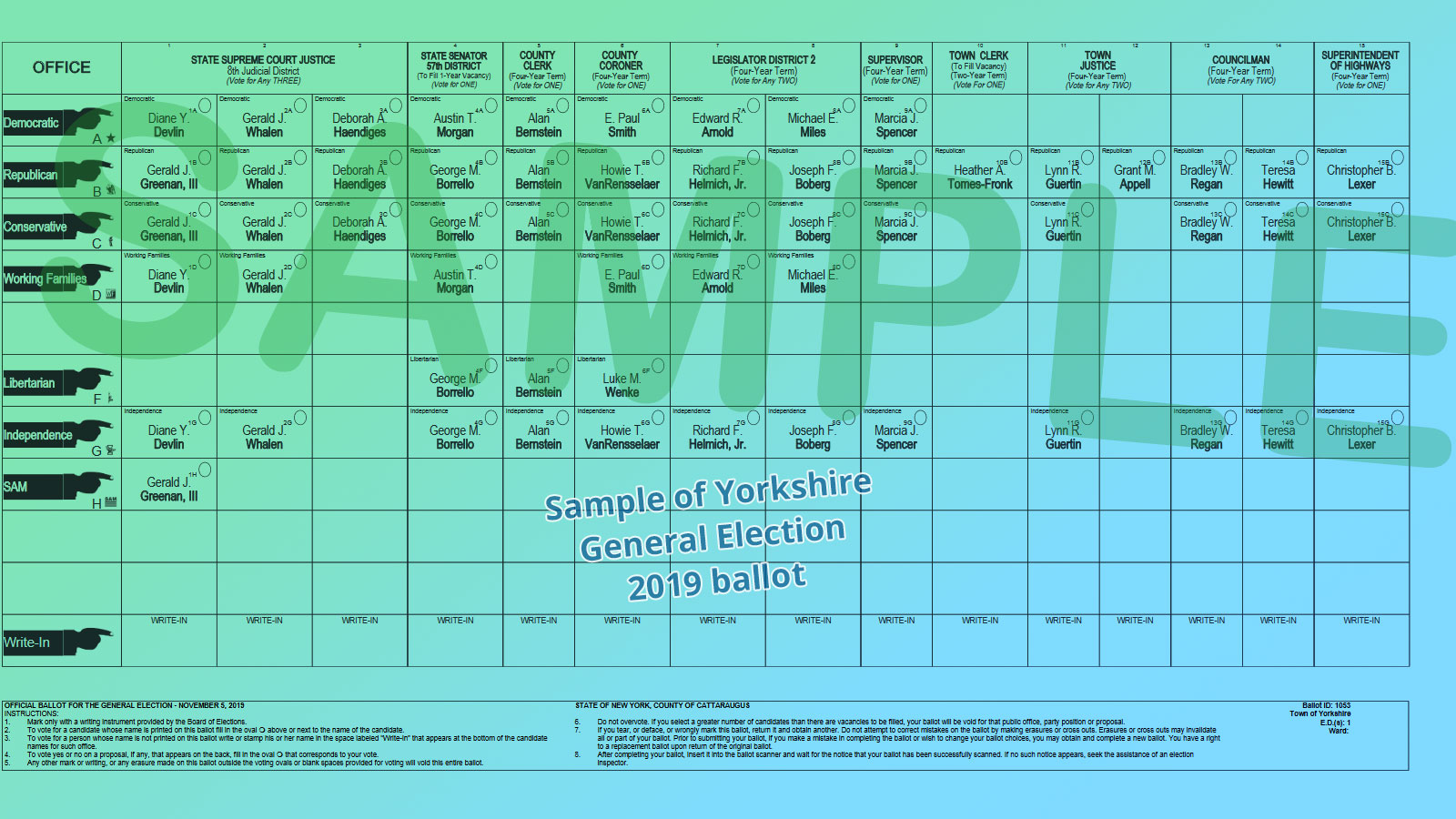 PREVIEW of SAMPLE ballot for Town of Yorkshire, NY