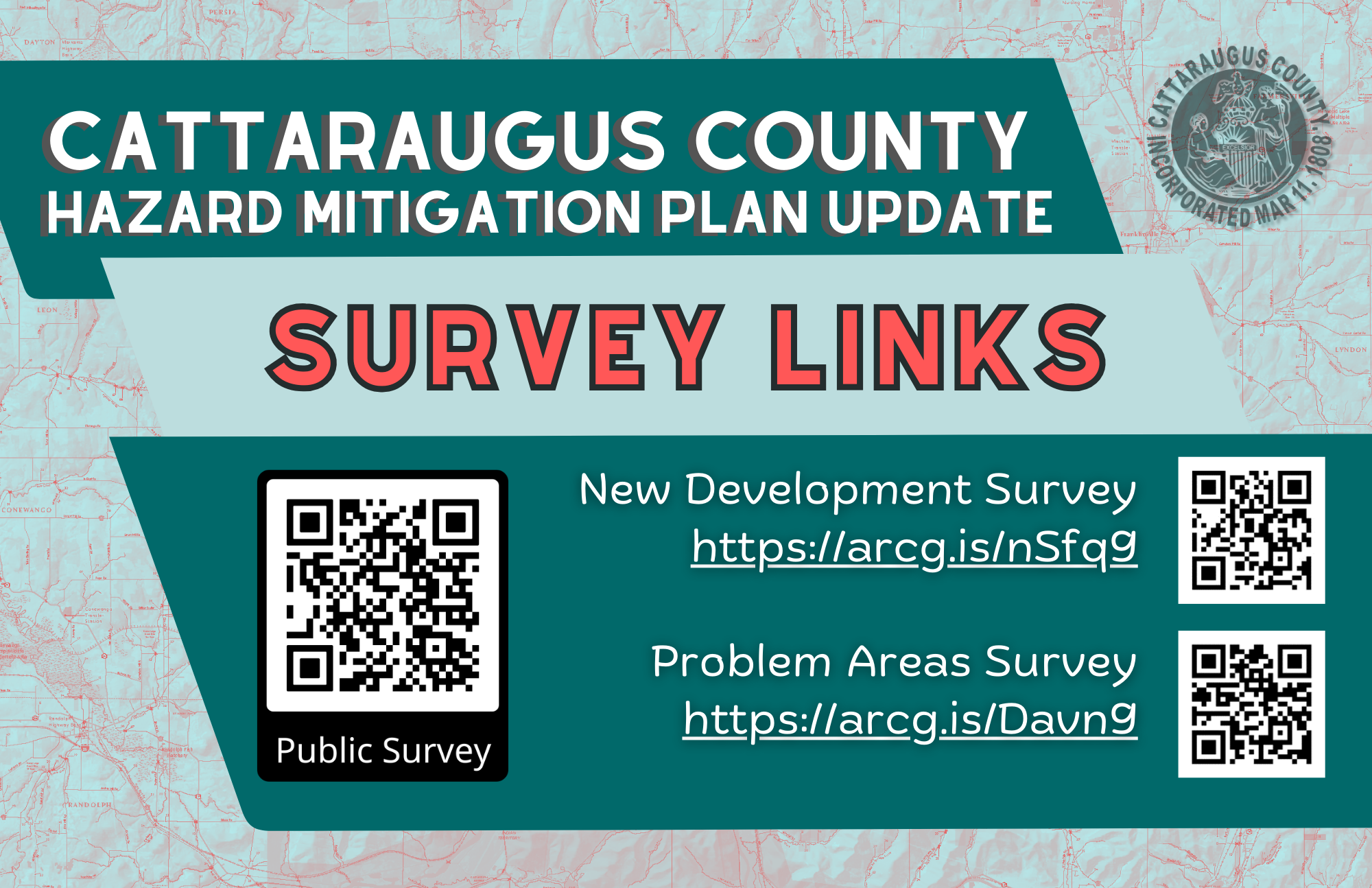 Survey Links and QR Codes for the 2024 Cattaraugus County Hazard Mitigation Plan Update