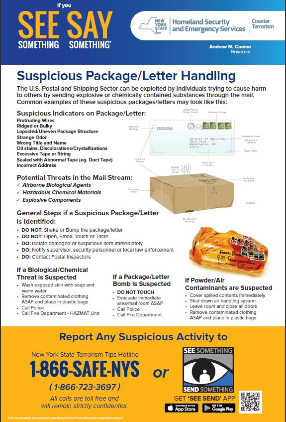 Poster for Suspicious Package/Letter Handling