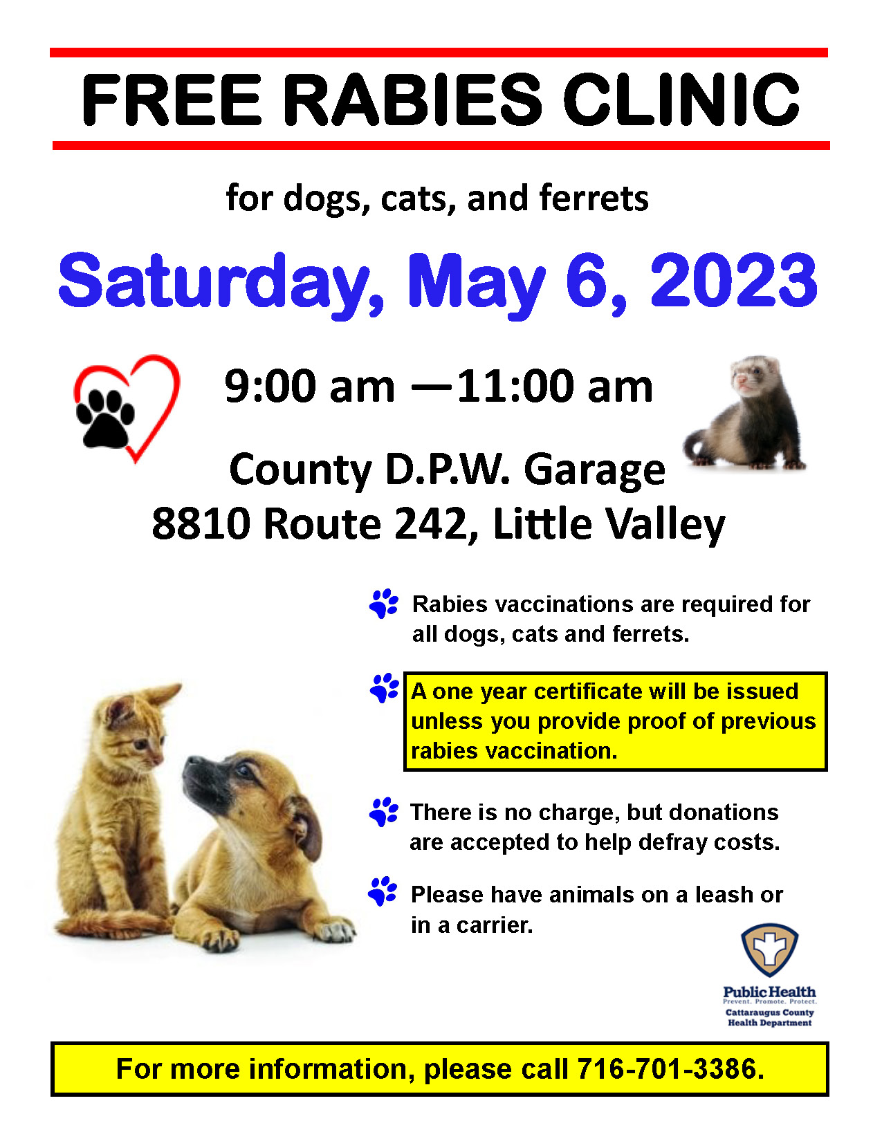 Rabies Clinic flyer for May 6, 2023